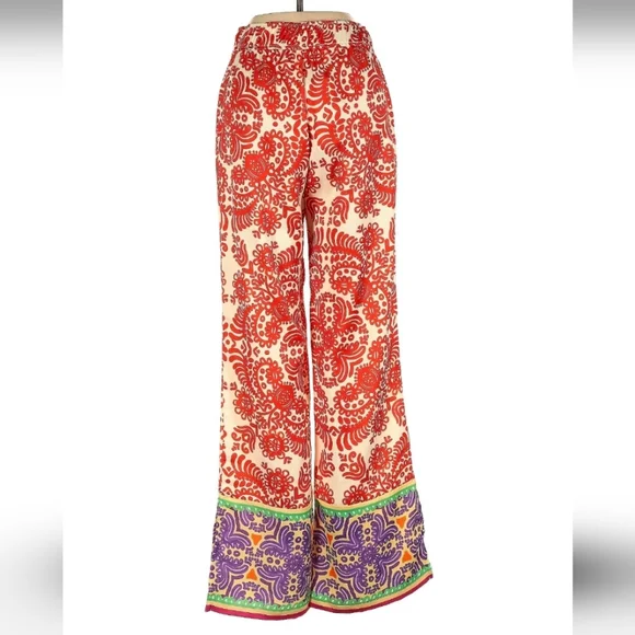 Zara * satin red printed wide leg pants Size XS - Picture 9 of 13